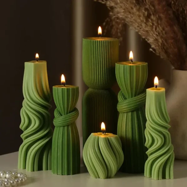 Pcs Pillar Candles Modern Aesthetic Ribbed Decorative Candle Set