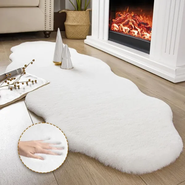Faux Fur Rug, Upgraded Soft Faux Rabbit Fur White Area Rugs, 2 x 6 Feet