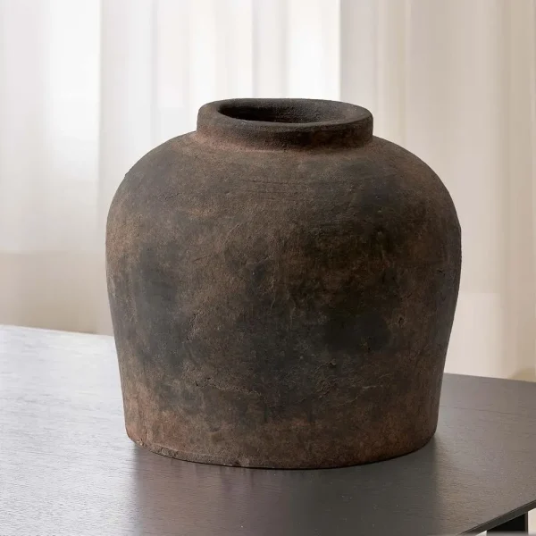 Eleventh-Inch Zen-Inspired Brown Ceramic Vase